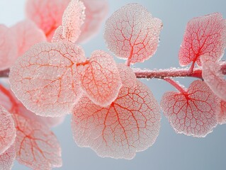 Poster - Delicate nature close-up of pink veined leaves with water droplets studio setting macro