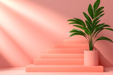 Poster - 3D podium on a geometric background, a minimalistic scene with abstract shapes, soft lighting, neutral colors, and clean lines. High resolution