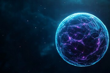 Aufkleber - A glowing, futuristic sphere with network connections radiating from it, set against the backdrop of deep space with distant stars and galaxies in soft focus. The scene conveys an impression