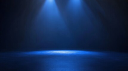 Poster - Dark Blue Abstract Background With a Circular Podium on a Wavy Landscape and Starry Atmosphere Ideal for Presentations and Events