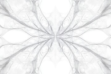 A detailed spider web with a symmetrical pattern, set against a white background.