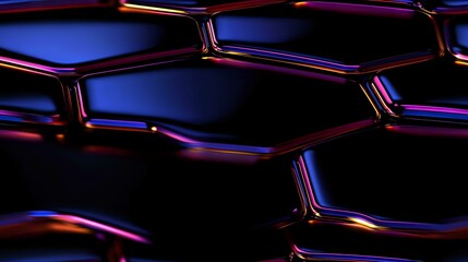 Aufkleber - Futuristic metallic honeycomb pattern with neon purple and blue gradient lighting effects on black background creates dramatic technological atmosphere.