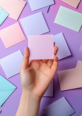 Poster - Colorful Assortment of Paper Cards Arranged on a Vibrant Background Showcases Creative Design Elements for Artistic Inspiration and Brainstorming
