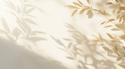 Poster - Sunlit Shadows of Leaves Create a Tranquil Pattern on a Light Surface in a Serene Indoor Space During the Afternoon