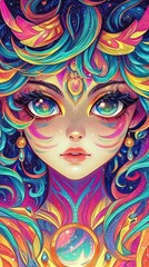 Wall Mural - cosmic goddess vibrant digital art of a mystical woman