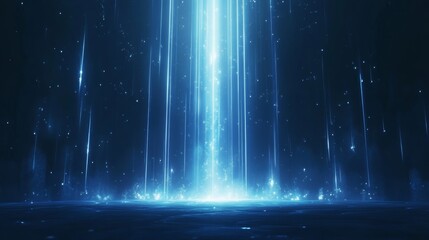 Poster - Majestic Blue Waterfall Cascading in Darkness, Creating a Serene and Mystical Atmosphere in a Tranquil Setting