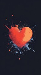Poster - Vibrant Heart Shape Splashed With Red Liquid Against a Dark Background Creating a Striking Visual Effect of Love and Passion