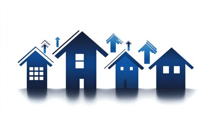 Poster - Abstract representation of increasing property values with stylized houses and upward arrows