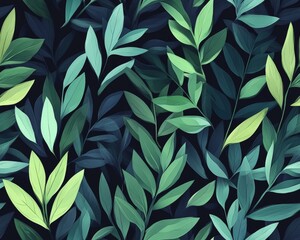 Poster - Elegant Leaf Pattern With a Dark Background Highlighting Green and Gold Foliage in a Decorative Design Suitable for Various Artistic Applications