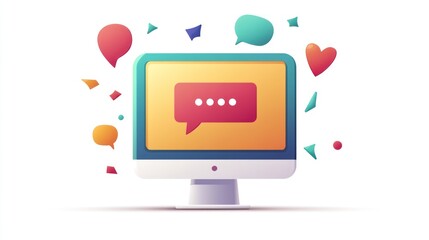 Poster - Colorful computer screen displaying message, surrounded by confetti.  Possible use stock photo for social media
