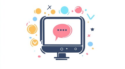 Poster - Computer screen with message, colorful background, illustration