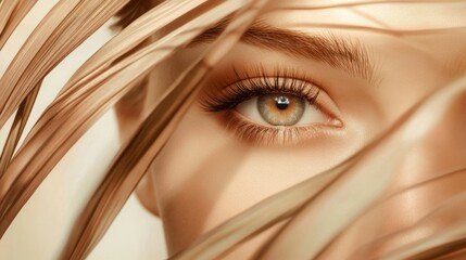 Poster - Beautiful Tropical Leaves Illuminated by Warm Light Creating a Serene Atmosphere in a Soft, Earthy Color Palette