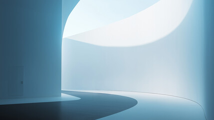 Poster - modern architectural space with curved walls and soft lighting creates serene atmosphere. minimalist design features smooth surfaces and gentle play of light and shadow, enhancing tranquil