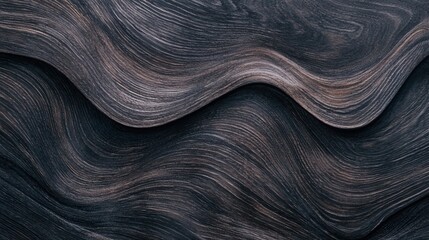 Poster - Wave patterns on dark textured wood interior design abstract art studio setting close-up perspective