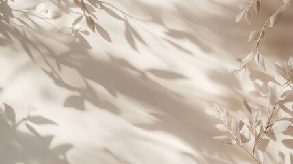 Poster - Sunlit Shadows of Leaves Create a Tranquil Pattern on a Light Surface in a Serene Indoor Space During the Afternoon