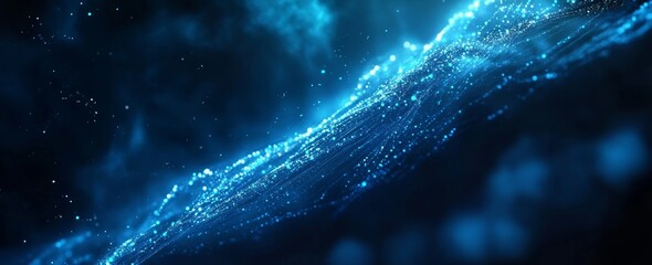 Poster - Vibrant Blue Tunnel Illuminated With Lights Creates a Futuristic and Immersive Experience for an Avant-Garde Setting