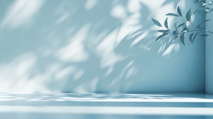 Poster - Soft Shadows Cast by Leaves Create a Tranquil Atmosphere in a Minimalist Interior During Daylight Hours in a Calm, Serene Setting