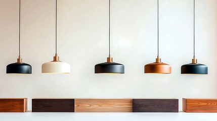 Wall Mural - Modern pendant lights in a minimalist interior, showcasing design elegance and ambiance