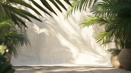 Poster - Softly Lit Studio Space With Draped Fabric and Lush Greenery Inviting Creativity and Calmness