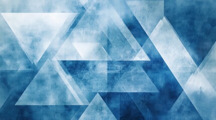 Poster - abstract blue geometric shapes with layered triangles creating a textured background