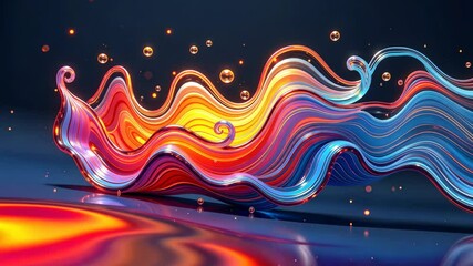 Poster - A colorful wave with bubbles in the background. The bubbles are in different colors and sizes. The wave is made of different colors and is very long