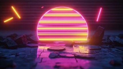 Poster - Neon light illuminating a dark room with subtle shadows and ambient glow