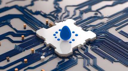 Poster - Abstract Blue Droplet on White Processor Circuit Board