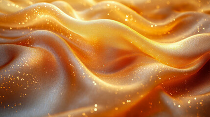 Poster - A golden fabric with smooth, flowing waves reflecting light, creating a luxurious effect