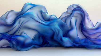 Poster - Smooth, elegant blue fabric flowing in the air, showcasing soft waves and ethereal movement, highlighting the beauty of texture and color