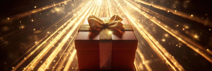 Poster - Gift box illuminated by radiant light creating a mesmerizing puzzle effect