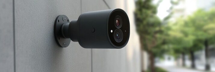 Poster - Monitoring outdoor security with a motion detection camera attached to a wall