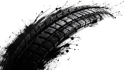Tire tread, shown in black and white on a transparent background generated in ai