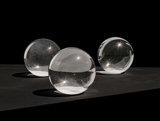 Poster - Captivating glass spheres showcase dark studio still life minimalist setting close-up view visual elegance
