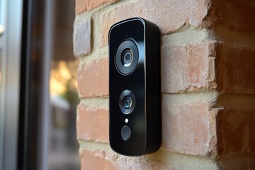 Poster - High-resolution doorbell equipped with built-in camera allows for enhanced home security monitoring