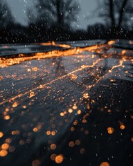 Poster - Rainy night reflections urban streets wet environment close-up view mood and atmosphere