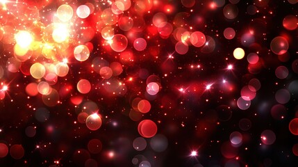 Poster - Red and yellow background with multiple colorful circles and photographic elements
