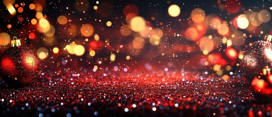 Poster - Red and gold background with small lights creating a festive and vibrant atmosphere for photos