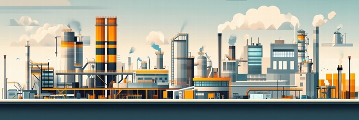 Poster - Graphic layouts for industrial advertising featuring a stylized factory landscape
