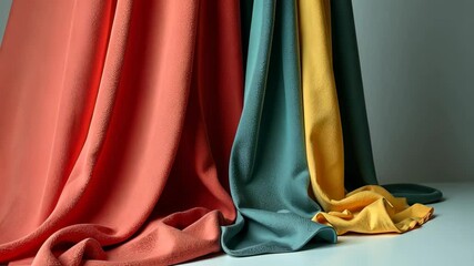 Aufkleber - Four different colored fabrics are stacked on top of each other. The fabrics are red, green, yellow, and orange