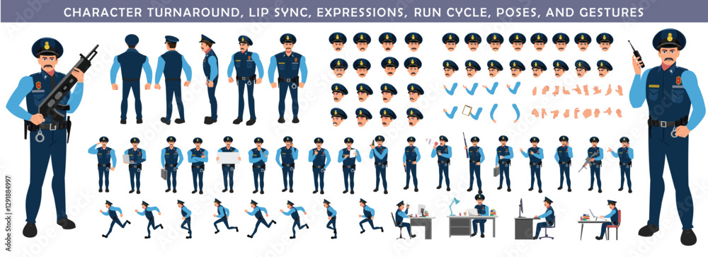 Police Officer Character Design Model Sheet. Man, Character design ...