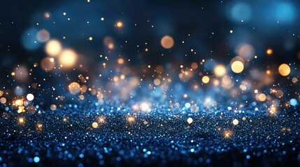 Poster - Abstract blue glitter background with soft bokeh effect and shimmering particles for design and decoration
