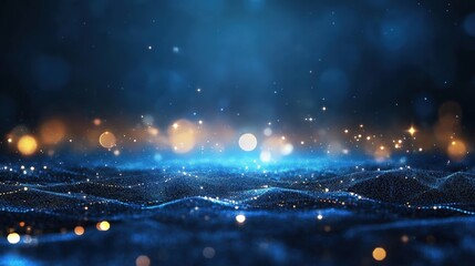 Poster - Abstract blue background with luminous lights and stars creating a cosmic atmosphere for digital projects