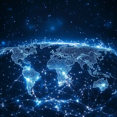 Poster - Global Connectivity: A Digital Rendering of Earth's Network with Illuminated Cities and Data Transmission