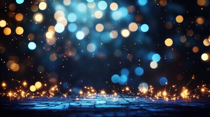 Poster - Dark blue background with lights and sparkles creating a dreamy and enchanting atmosphere for photography