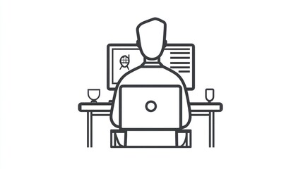 Poster - Person working on computer, office setting, illustration, for use in website or presentations