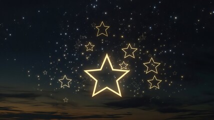 Poster - Celestial Symphony: A captivating depiction of a starlit sky with luminous stars, evokes a sense of wonder, hope and dreams.