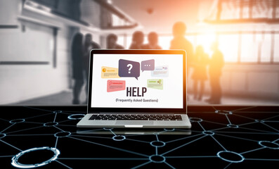 Poster - help screen on the website provide answer to faq frequently asked question snugly with knowledge inf