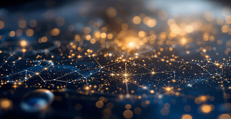 Aufkleber - A close-up of a digital screen with a network of glowing dots and lines, set against a blurred background with a bokeh effect.