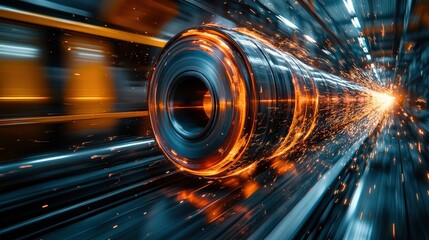 Canvas Print - High-speed industrial machinery in motion, creating sparks and energy in a dynamic environment