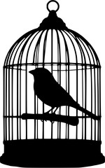 Poster - Silhouette of a bird inside a cage, minimalist black design, artistic representation of confinement